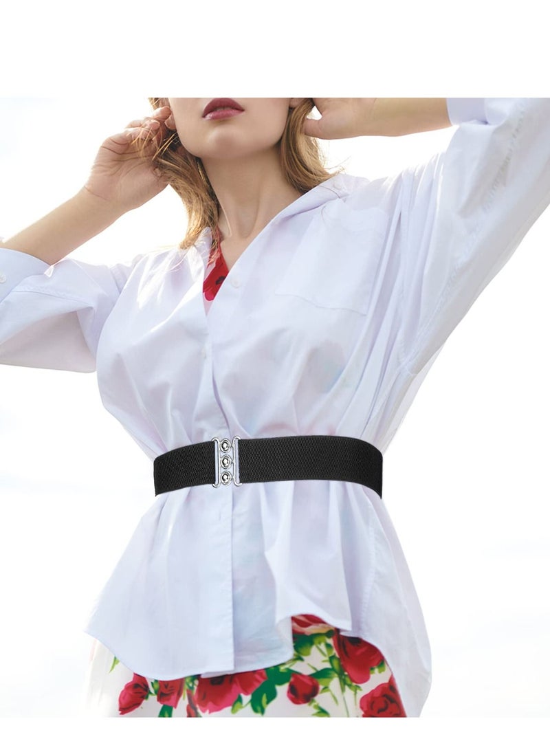SYOSI Women's Belt, 2 Pieces of Vintage Elasticity Hundred Wide Belt Elastic Waist Seal Black White Corset Waist Buckle Dress Fashion Harness - Image 2