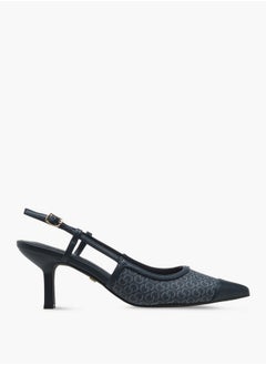 Celeste Women's Monogram Print Slingback Shoes with Kitten Heels  - Image 3