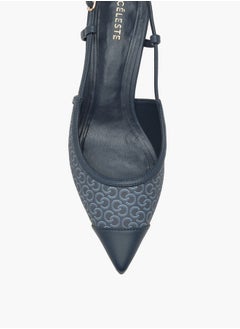 Celeste Women's Monogram Print Slingback Shoes with Kitten Heels  - Image 4
