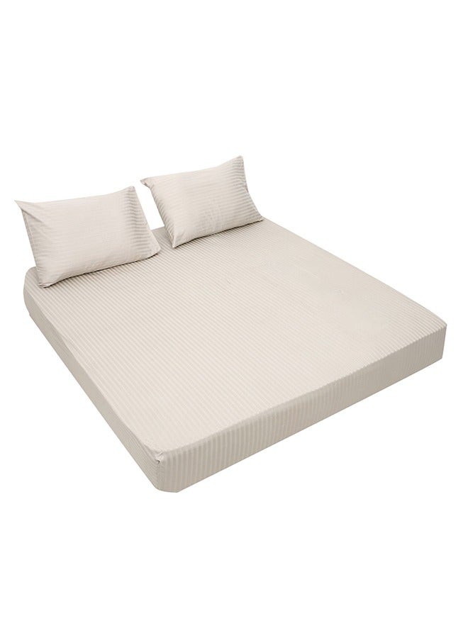 MEHALLA MEHALLA Fitted Sheet Set - Satin Stripe 1cm - Queen Light Grey-100% Egyptian Cotton  - Image 1