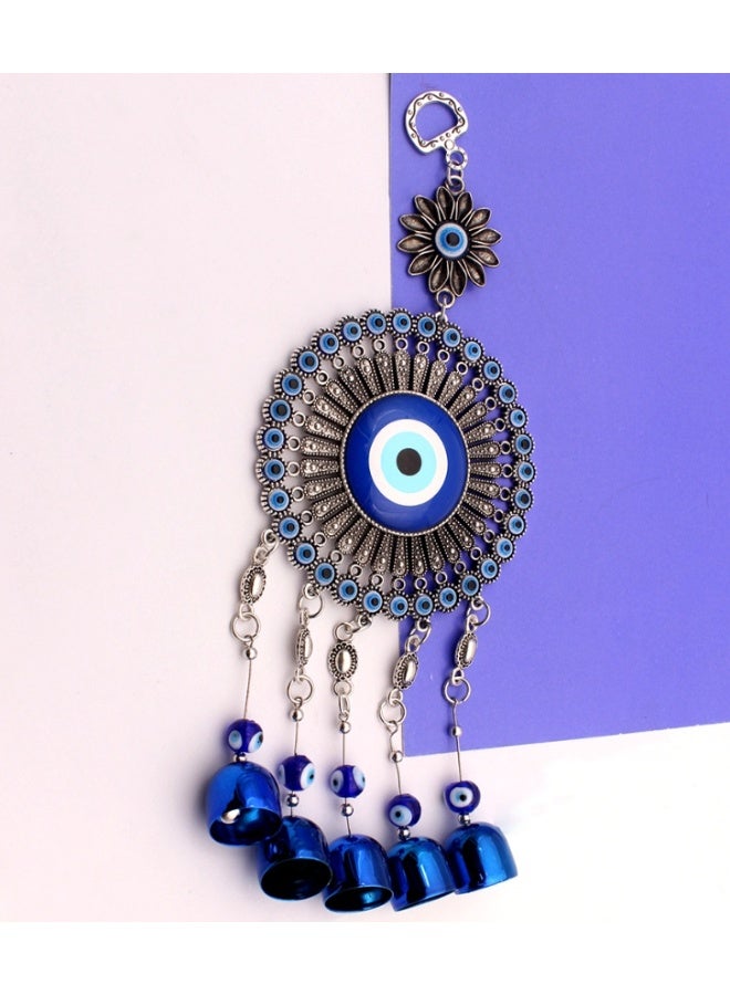 لاتين زينة جدارية على شكل عين شريرة زرقاء، جرس رياح معلق للمنزل، جرس رياح لمدخل المنزل والمكتب، عناصر ديكورية للمنزل - Image 1