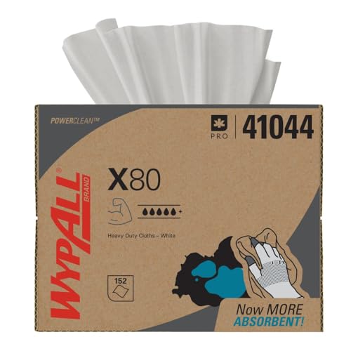 WypAll PowerClean X80 Cloths Heavy Duty Wipes (41044), Brag Box, Extended Use Towels, White (1 Packs of 152 Sheets, 152 Sheet Total) - Image 1