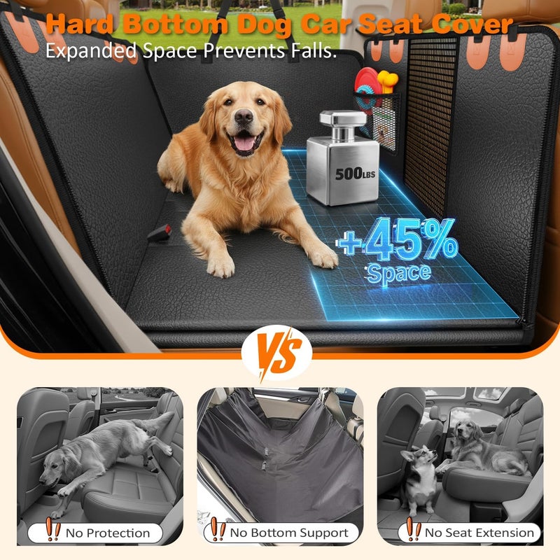URPOWER Large Dog Backseat Extender for Extended Cab Trucks - Hard Bottom PU Leather Dog Car Seat Cover for Back Seat, Waterproof Dog Hammock Pet Rear Seat Protector Holds 400lbs for F150 SuperCab - Image 2