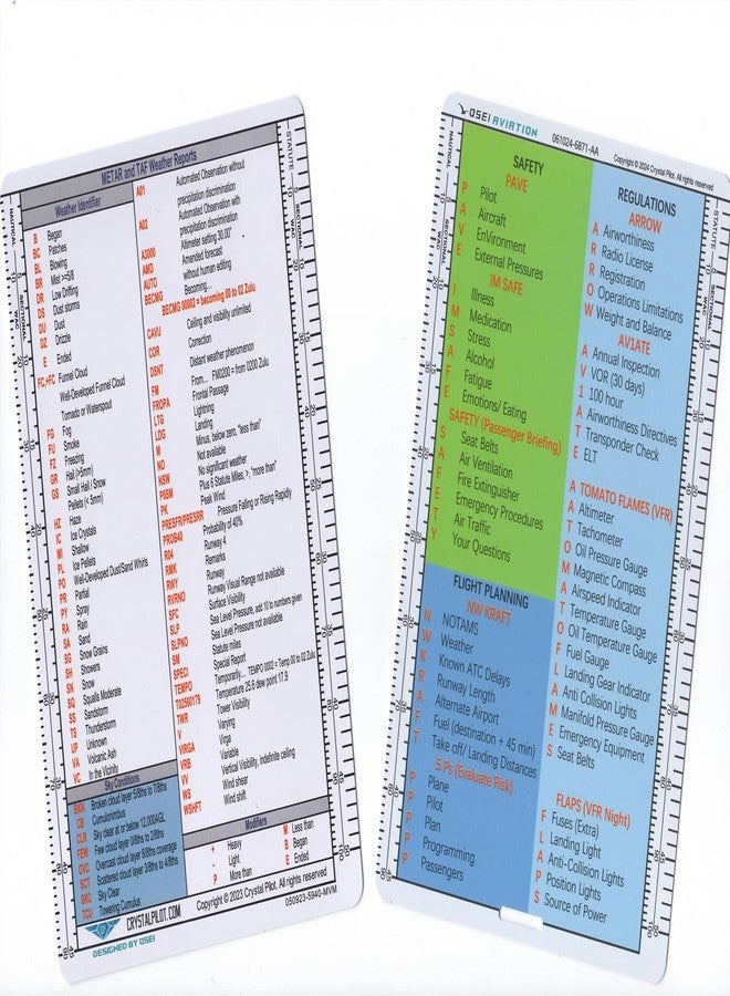 Crystal Pilot Aviation Acronyms Cheat Sheet and Medium VFR-METAR Cheat Sheet with Sectional/WAC Scale. - Image 2