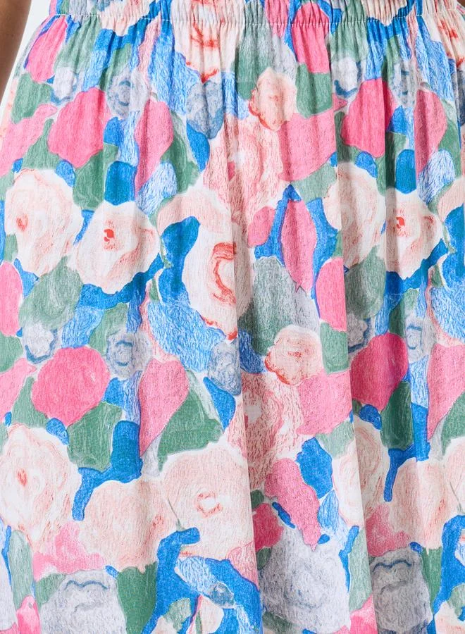 Take Two Take Two Floral Printed Viscose A-Line Midi Skirt