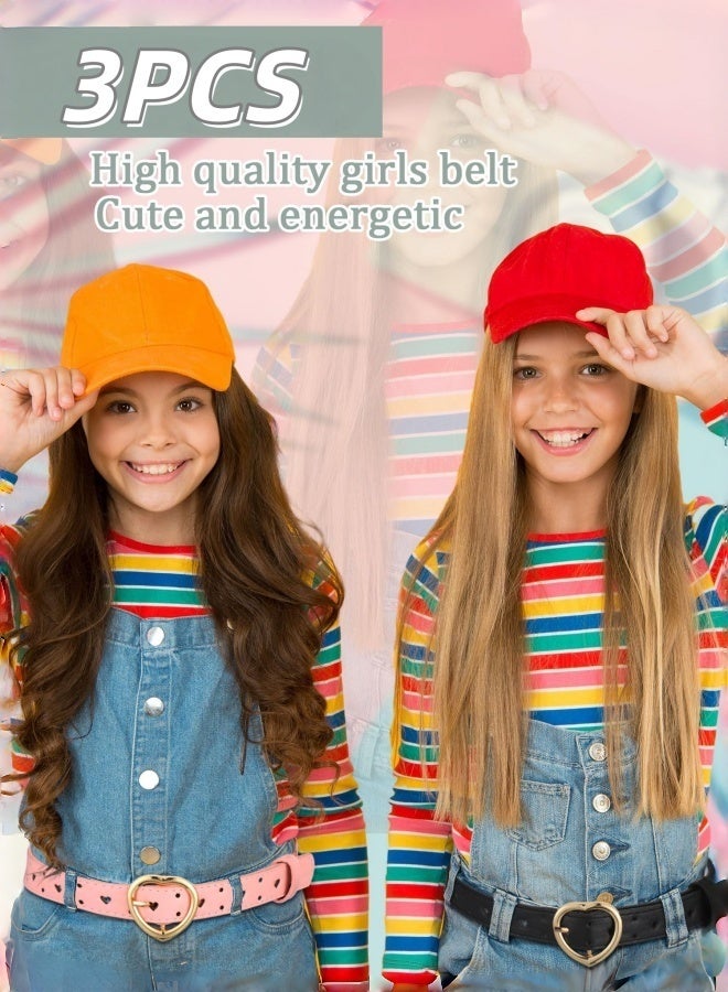 3 Pack Girls Elastic Belts Adjustable Kids Stretch Belt with Heart Buckle Cute Waist Belt for Toddler Boys Girls Pink Brown Black Suitable for School Uniform Jeans Daily Casual Party Outdoor Dress Matching - Image 4