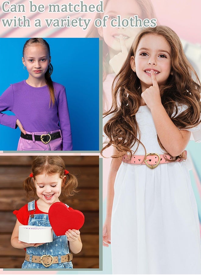 3 Pack Girls Elastic Belts Adjustable Kids Stretch Belt with Heart Buckle Cute Waist Belt for Toddler Boys Girls Pink Brown Black Suitable for School Uniform Jeans Daily Casual Party Outdoor Dress Matching - Image 5
