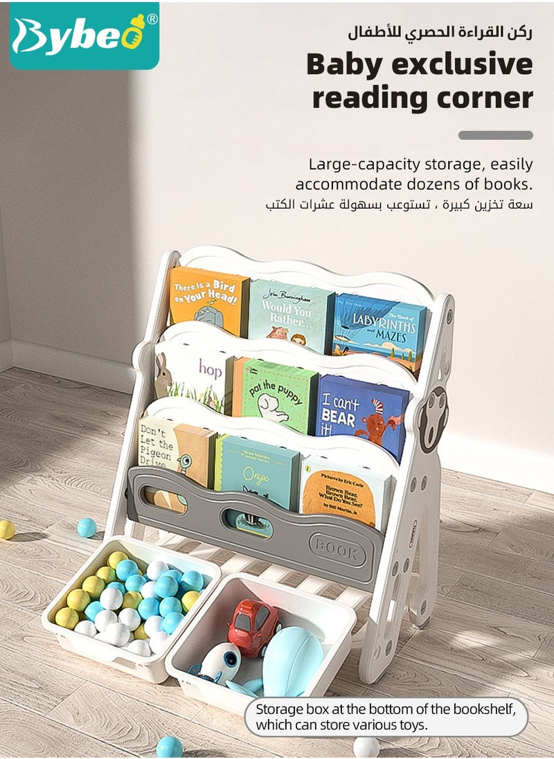 Bybeo Kids BookShelf Organiser, Children's Book shelf with 2 Baby Toy Storage Racks, PP Cartoon Book Racks - Storage Organizer Set  - Image 2
