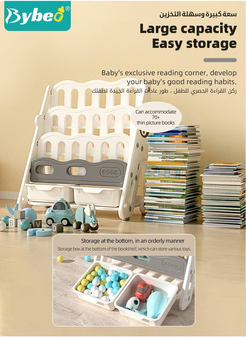 Bybeo Kids BookShelf Organiser, Children's Book shelf with 2 Baby Toy Storage Racks, PP Cartoon Book Racks - Storage Organizer Set  - Image 3