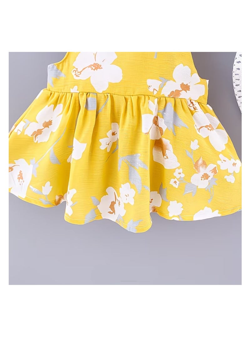 Baby Frock Girl Floral Dress with Hat Sleeveless Bow Outfit Newborn Frock - Image 4