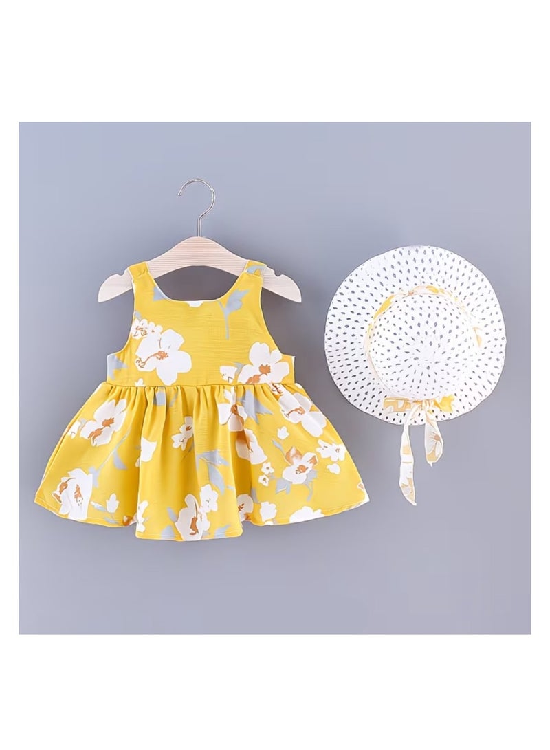 Baby Frock Girl Floral Dress with Hat Sleeveless Bow Outfit Newborn Frock - Image 5