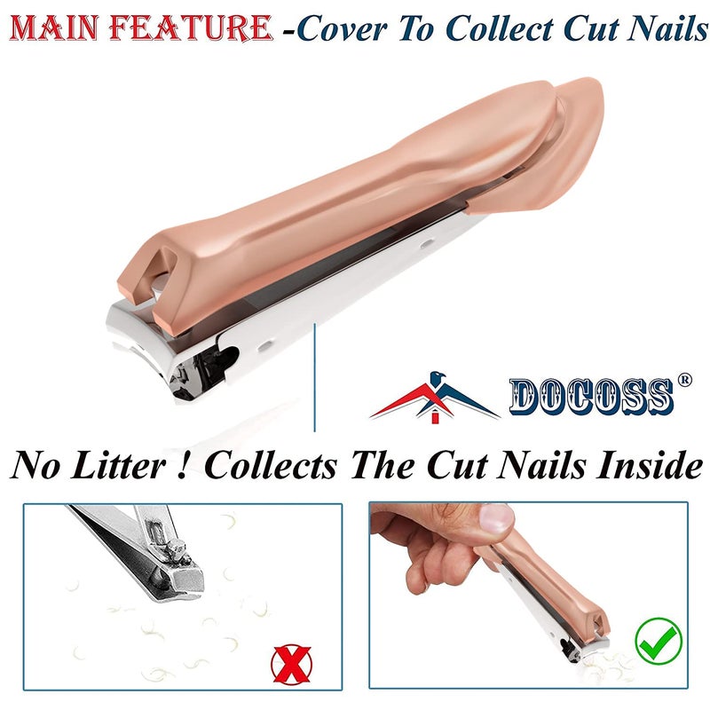 DOCOSS Stainless Steel Professional Nail Cutter Kit,Nail Cutter With Catcher & Filer Kit Set for Women (Rose Gold) - Image 3