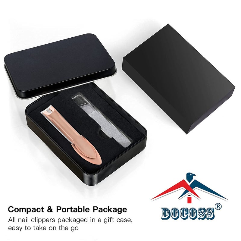 DOCOSS Stainless Steel Professional Nail Cutter Kit,Nail Cutter With Catcher & Filer Kit Set for Women (Rose Gold) - Image 5
