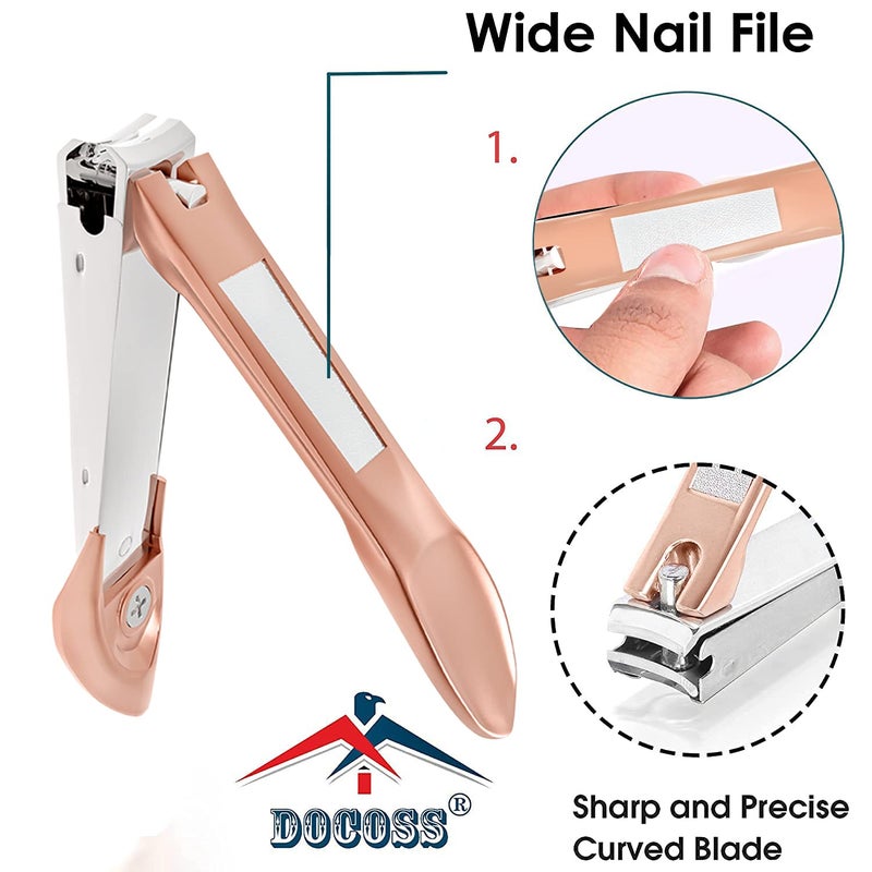 DOCOSS Stainless Steel Professional Nail Cutter Kit,Nail Cutter With Catcher & Filer Kit Set for Women (Rose Gold) - Image 4