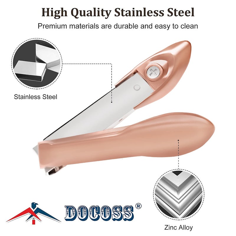 DOCOSS Stainless Steel Professional Nail Cutter Kit,Nail Cutter With Catcher & Filer Kit Set for Women (Rose Gold) - Image 2