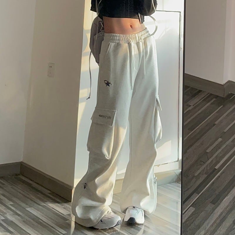 Retro High Street Work Pants Womens Casual Straight-Leg Trousers 2024 Fashion Grey - Image 3