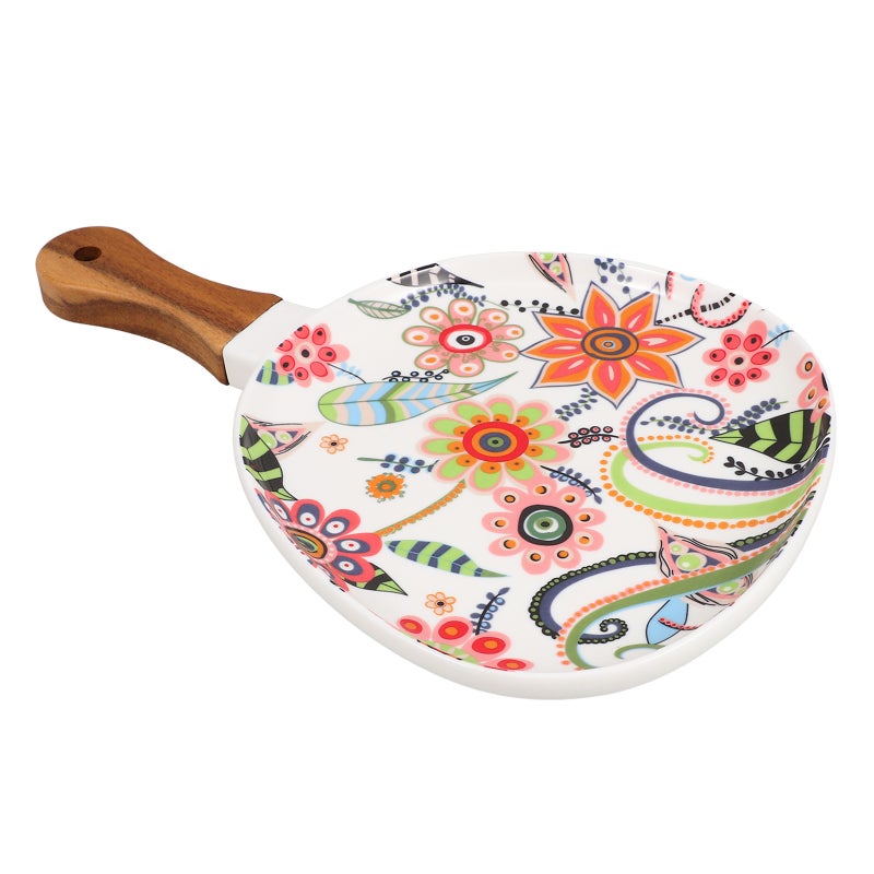 1Pc Nordic Style Plate Ceramic Western Plate Household Steak Tray with Handle - Image 1