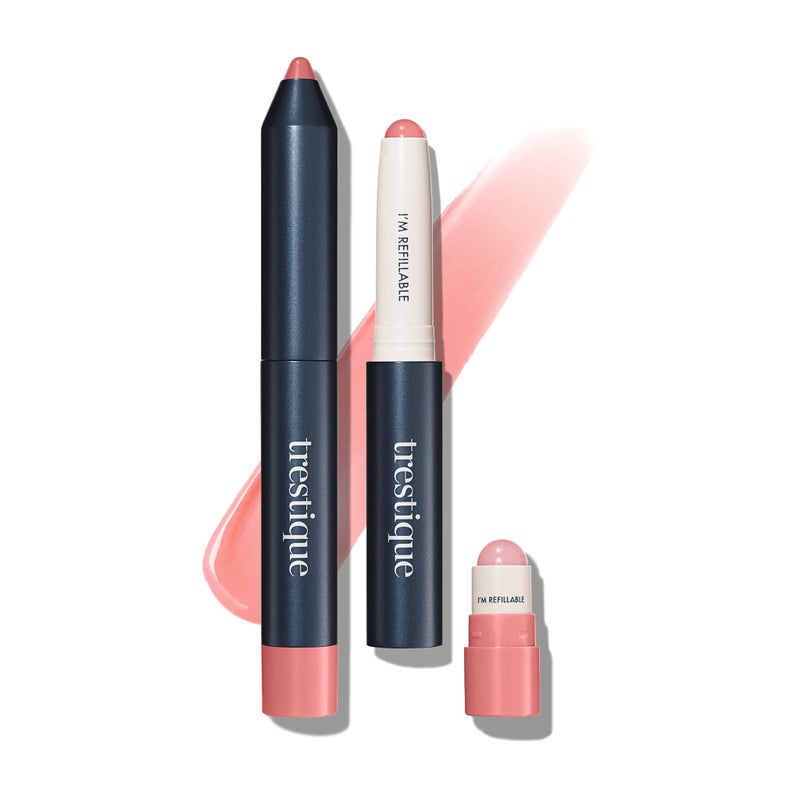 TRESTIQUE Prime And Shine Lip Crayon Refillable Shiny Lipstick With Builtin Lip Primer Clean Beauty Makeup Lipstick For Women 2in1 Glossy and Primer
