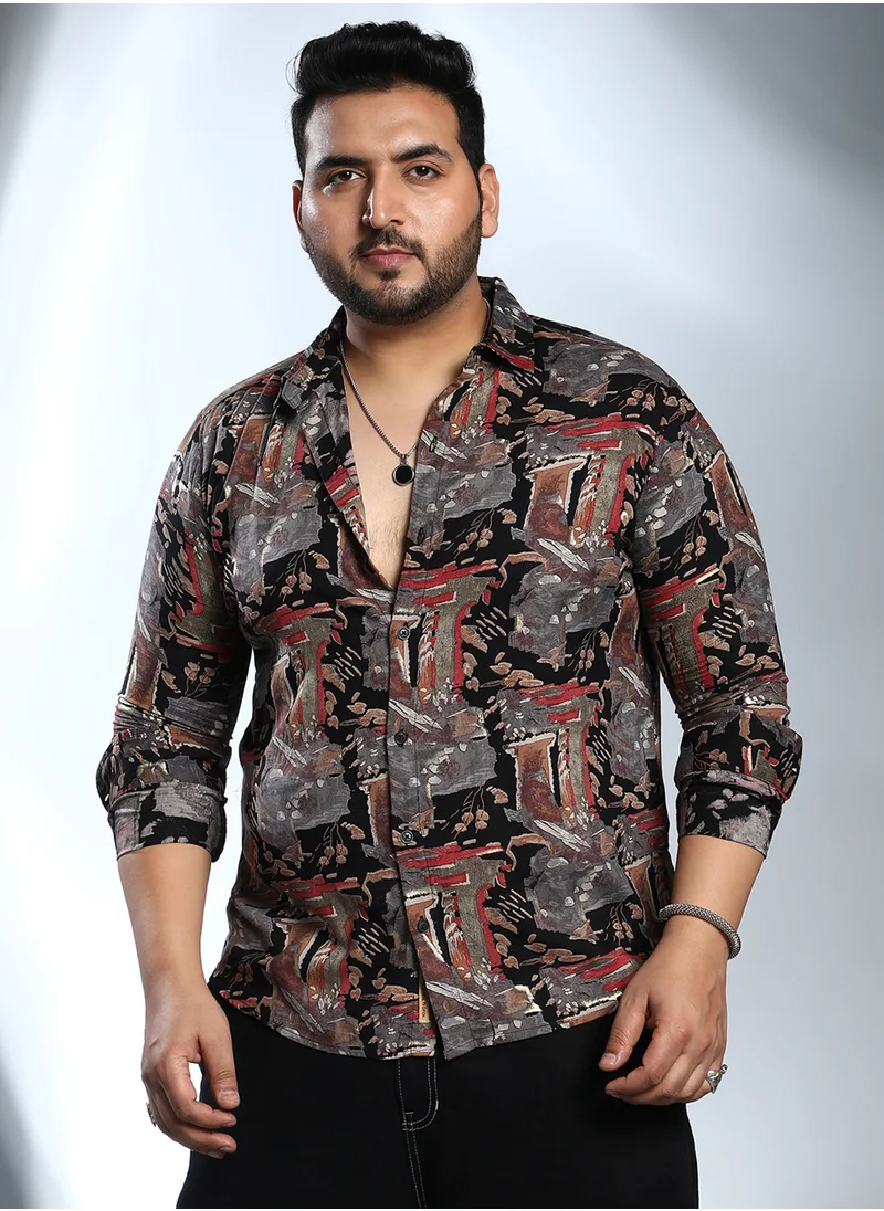 انستافاب بلس Instafab Plus Men's Multicolour Impressionistic Foliage Shirt For Casual Wear | Spread Collar | Long Cuffed Sleeves | Button Closure | Plus Size Shirt Crafted With Comfort Fit For Everyday Wear
