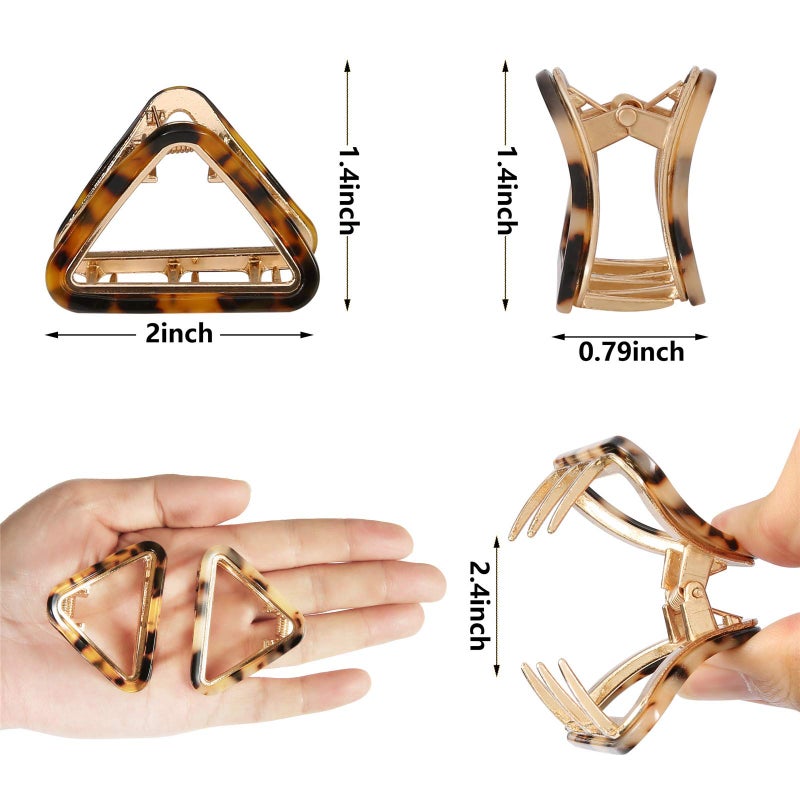 Cobahom 3 Pack Small Hair Claw Clips 2 inch Acetate Hair Jaw Clips 3 Colors Set Fashion Hollow Triangle Hair Clips for Women Girls, 1 Pink and 2 Tortoiseshell - Image 3