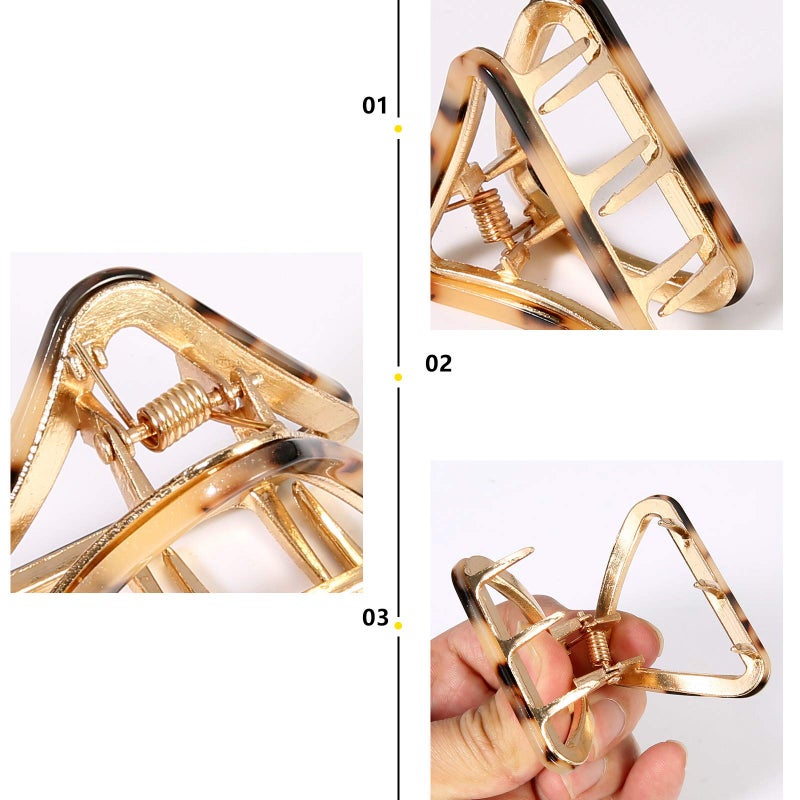 Cobahom 3 Pack Small Hair Claw Clips 2 inch Acetate Hair Jaw Clips 3 Colors Set Fashion Hollow Triangle Hair Clips for Women Girls, 1 Pink and 2 Tortoiseshell - Image 4