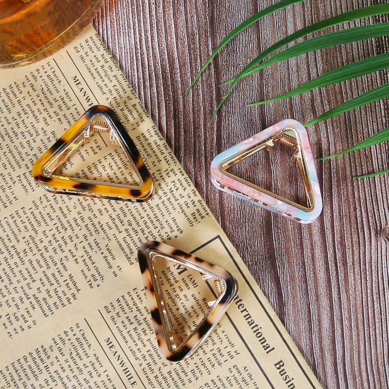 Cobahom 3 Pack Small Hair Claw Clips 2 inch Acetate Hair Jaw Clips 3 Colors Set Fashion Hollow Triangle Hair Clips for Women Girls, 1 Pink and 2 Tortoiseshell - Image 2