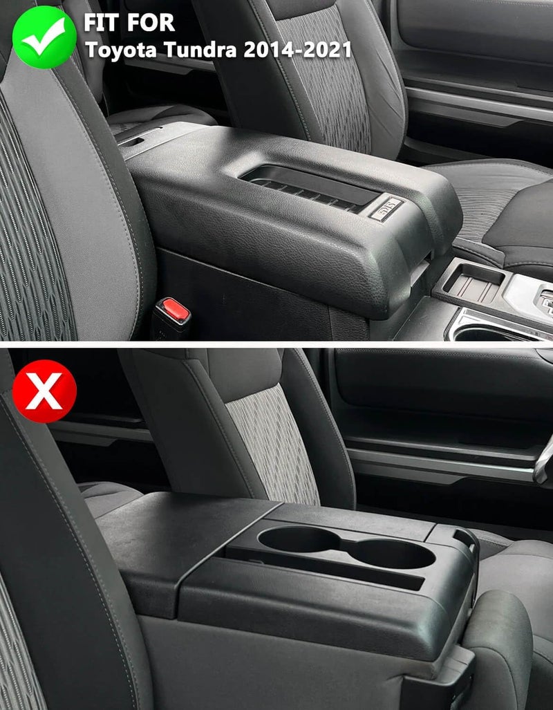 KBH غطاء لوحة التحكم في وسط السيارة لسيارات Toyota Tundra (2014-2021)، مصنوع من جلد فينيل، مزود بوسادة لزيادة الراحة أثناء القيادة، مقاوم للخدوش، بلون أسود، رقم المنتج: PC-177-BK. - Image 2