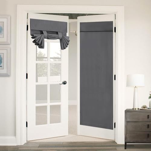 Flamingo P Tricia Blackout Curtain for French Door - Thermal Insulated Room Darkening Rod Pocket Noise Reducing Single Door Panel, 26 x 68 Inches - 1 Panel, Deep Gray - Image 1