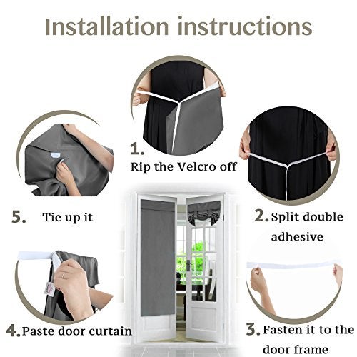 Flamingo P Tricia Blackout Curtain for French Door - Thermal Insulated Room Darkening Rod Pocket Noise Reducing Single Door Panel, 26 x 68 Inches - 1 Panel, Deep Gray - Image 3