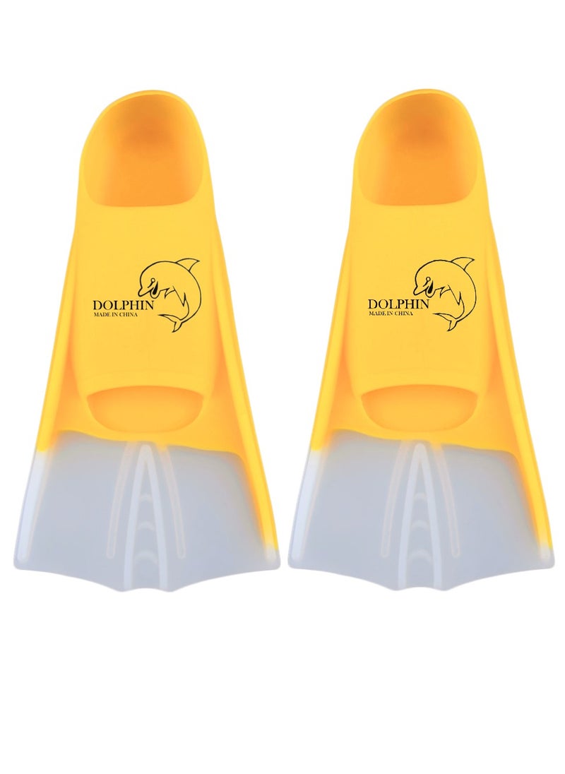 Dolphin - Silicone Swim Training Short Fins Size XS (30-32), Yellow/White - Image 1