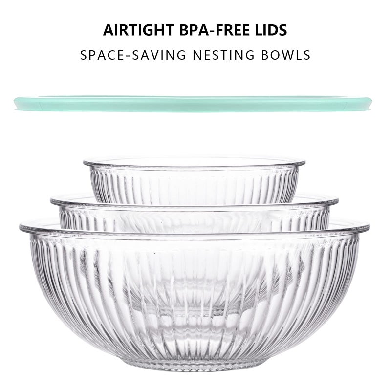 Luvan Glass Mixing Bowls with Lids Set(3.7QT, 2.1QT, 1.1QT),3PC Glass Nesting Bowl, Large Salad Bowls Sets with lids,Clear Cooking Bowl for Kitchen Prep,Food Storage,Baking,Microwave and Oven Safe - Image 5