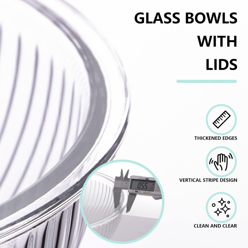 Luvan Glass Mixing Bowls with Lids Set(3.7QT, 2.1QT, 1.1QT),3PC Glass Nesting Bowl, Large Salad Bowls Sets with lids,Clear Cooking Bowl for Kitchen Prep,Food Storage,Baking,Microwave and Oven Safe - Image 4