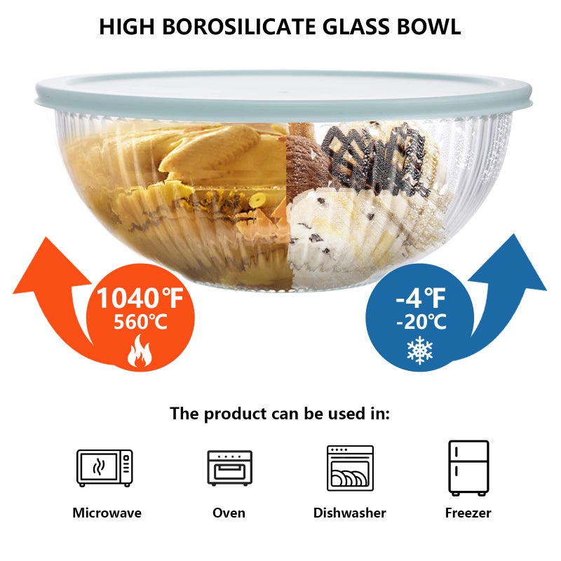 Luvan Glass Mixing Bowls with Lids Set(3.7QT, 2.1QT, 1.1QT),3PC Glass Nesting Bowl, Large Salad Bowls Sets with lids,Clear Cooking Bowl for Kitchen Prep,Food Storage,Baking,Microwave and Oven Safe - Image 3