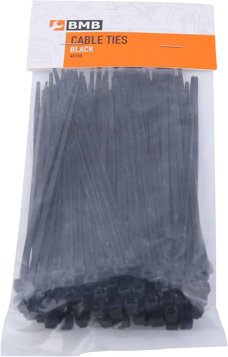 BMB Black Cable Ties - 100 Pack of 150mm Nylon Zip Ties for Cable Management - Image 2