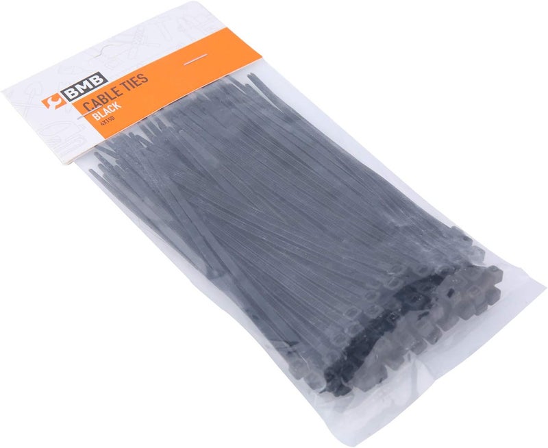 BMB Black Cable Ties - 100 Pack of 150mm Nylon Zip Ties for Cable Management - Image 1