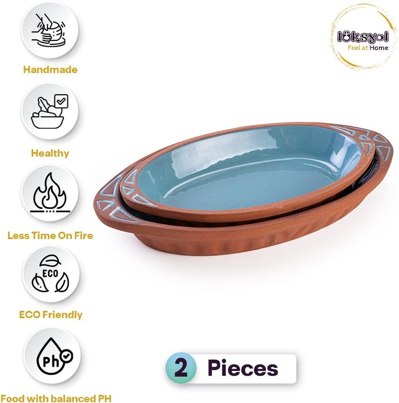Terracotta Oval Oven Tray With Handle - Colored-Set of 2 - Image 5