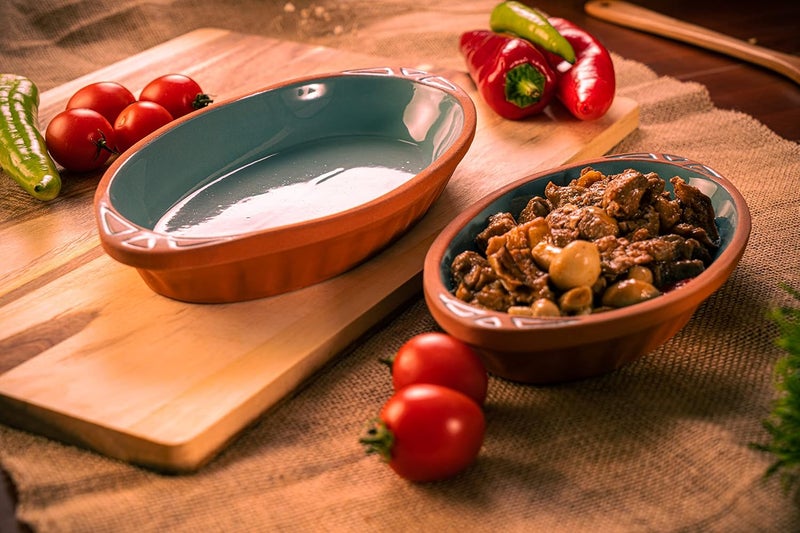 Terracotta Oval Oven Tray With Handle - Colored-Set of 2 - Image 2