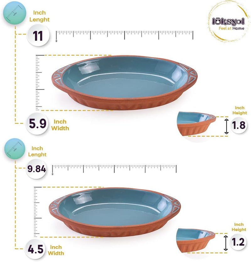 Terracotta Oval Oven Tray With Handle - Colored-Set of 2 - Image 3