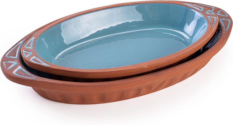 Terracotta Oval Oven Tray With Handle - Colored-Set of 2 - Image 1