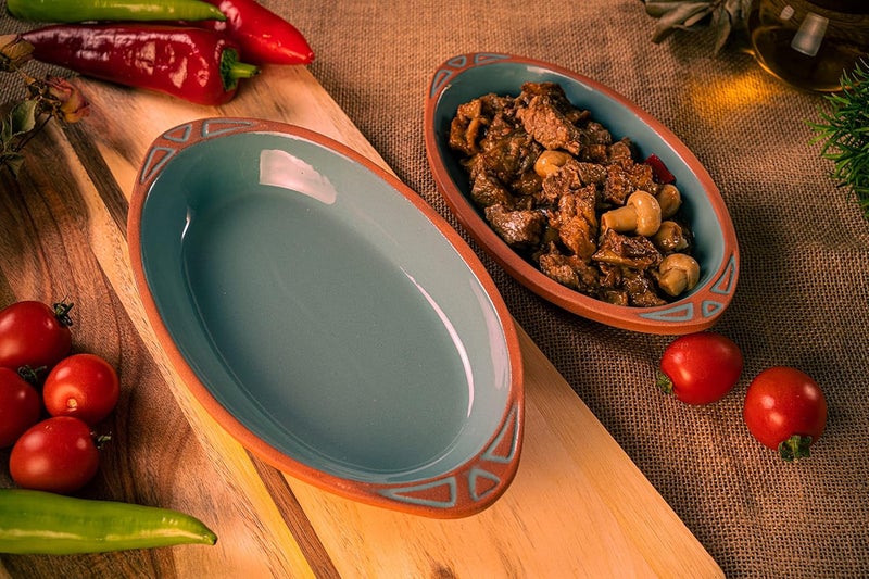 Terracotta Oval Oven Tray With Handle - Colored-Set of 2 - Image 4