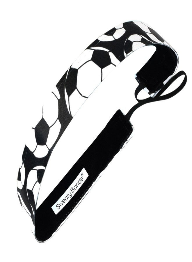Sweaty Bands Womens Girls Headband - Non-Slip Velvet-Lined Sport Hairband - Soccer Star Black White - Image 1