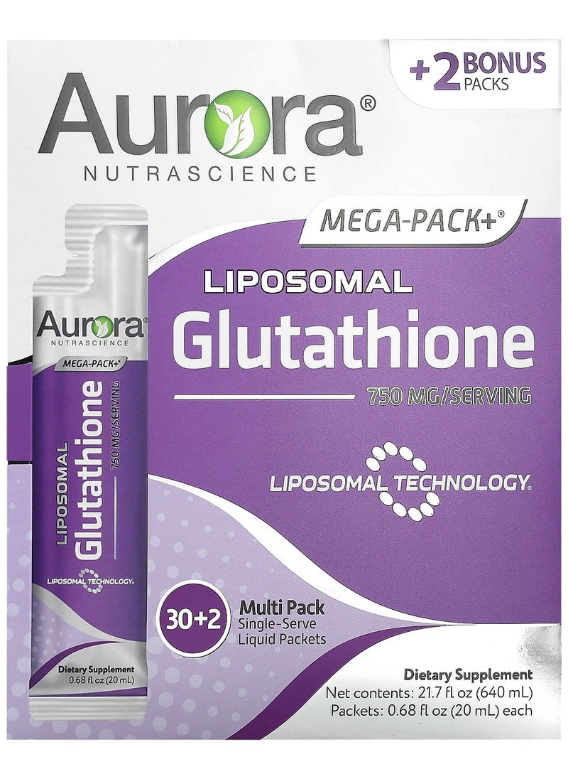 Aurora Nutrascience - Mega-Pack+, Liposomal Glutathione, 750 mg, 32 Packs, 0.68 fl oz (20 ml) Each - Image 1