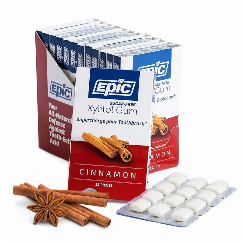 Epic 100% Xylitol Cinnamon Chewing Gum - Sugar Free, Aspartame Free Dental Gum - Supports Oral Health & Fresh Breath - 12 Pieces (Pack of 12) - Image 1