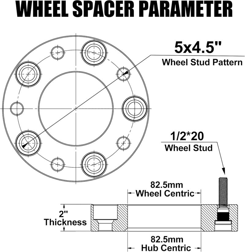 FLYCLE 2 inch 5x4.5 Wheel Spacers for TJ YJ XJ MJ KJ KK ZJ, 5x114.3mm Wheel Spacer for Wrangler Ranger Explorer Mustang Edge 1/2-20 Studs with 82.5mm Center Bore - Image 2
