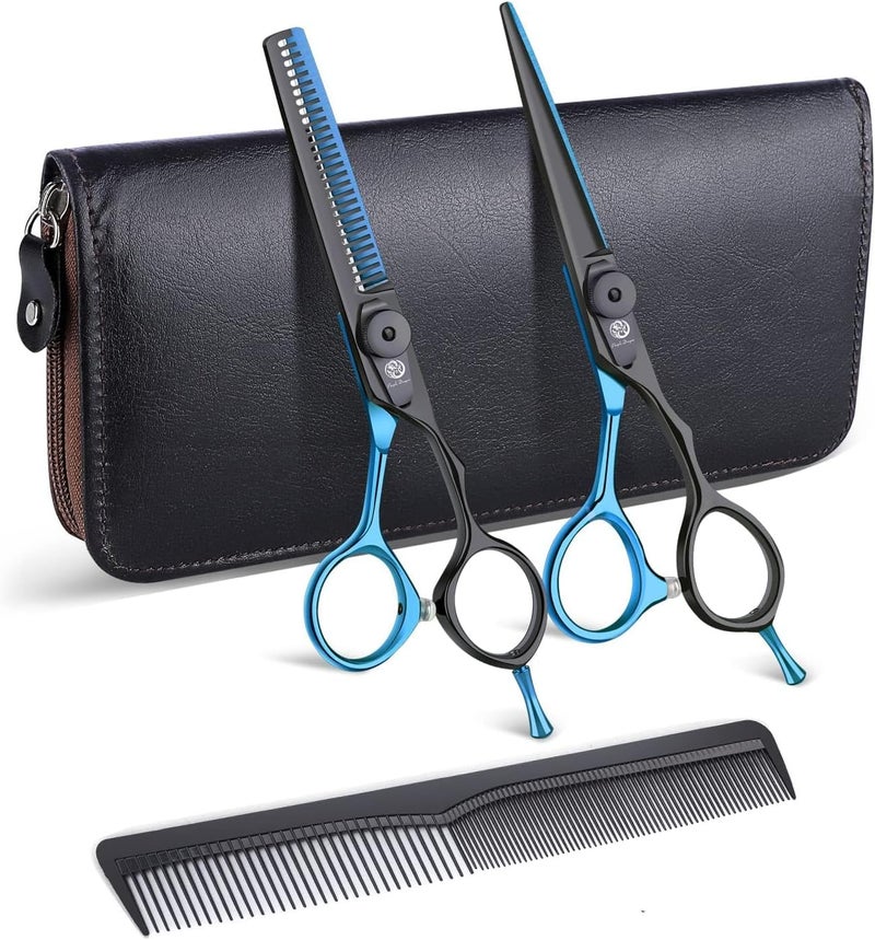 Purple Dragon Blue Hairdressing Scissors, 5.5 inch, Professional Hairdressing Scissors Set, Perfect Haircut for Men and Women, Sharp Scissors for Barbers/Hairdressers/Beginners - Image 1
