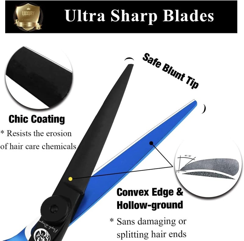 Purple Dragon Blue Hairdressing Scissors, 5.5 inch, Professional Hairdressing Scissors Set, Perfect Haircut for Men and Women, Sharp Scissors for Barbers/Hairdressers/Beginners - Image 2