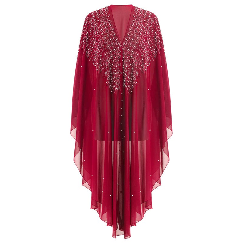 OBEEII Abayas for Women Muslim Abaya Long Sleeve Beaded Embroidery Maxi Dress Loose Full Cover Islamic Dubai Robe Kaftan Abayas BS05 One Size - Image 5