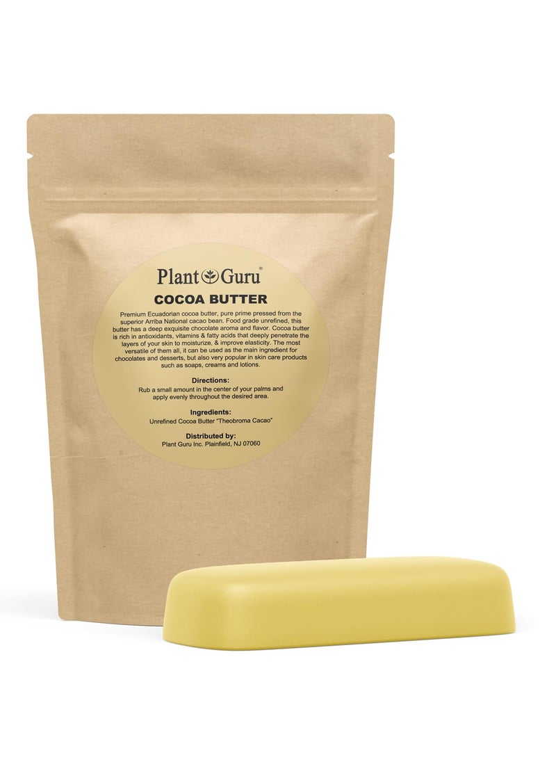 Plant Guru Raw Cocoa Butter 8 oz Bar  100 Pure Natural Unrefined FOOD GRADE Arriba Nacional Cacao Bean Bulk Rich Chocolate Aroma For Lip Balms Stretch Marks DIY Base for Body Butters  Soap Making 