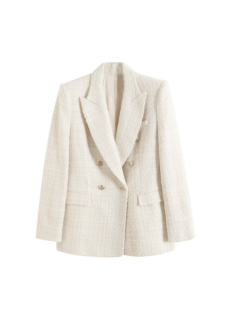 Generic 2023 New Womens Textured Double-Breasted Mid-Length Blazer Rose 