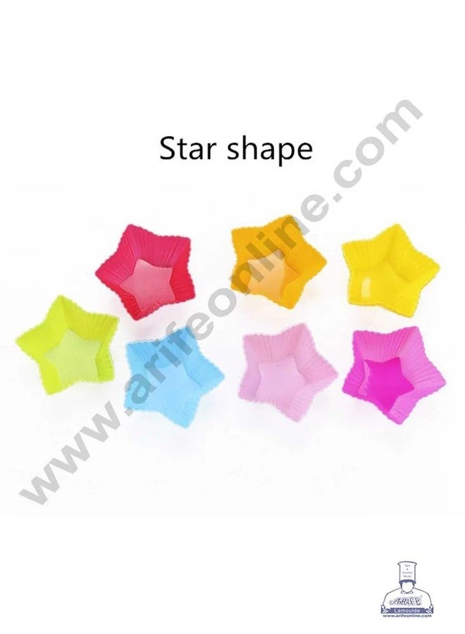 CAKE DECOR 12 Pcs Silicone Star Shape Muffin Moulds Cup Cake Mould Reusable Non-Stick Baking Cups for Muffins Cupcakes Chocolates Multi-Color Flexible Silicone Bakeware for Home Kitchen Use - Image 2